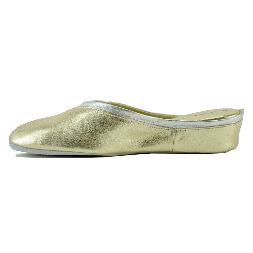 NWOB Jacques Levine dual tone gold silver trim metallic slippers slip ons size 9 - Picture 7 of 9